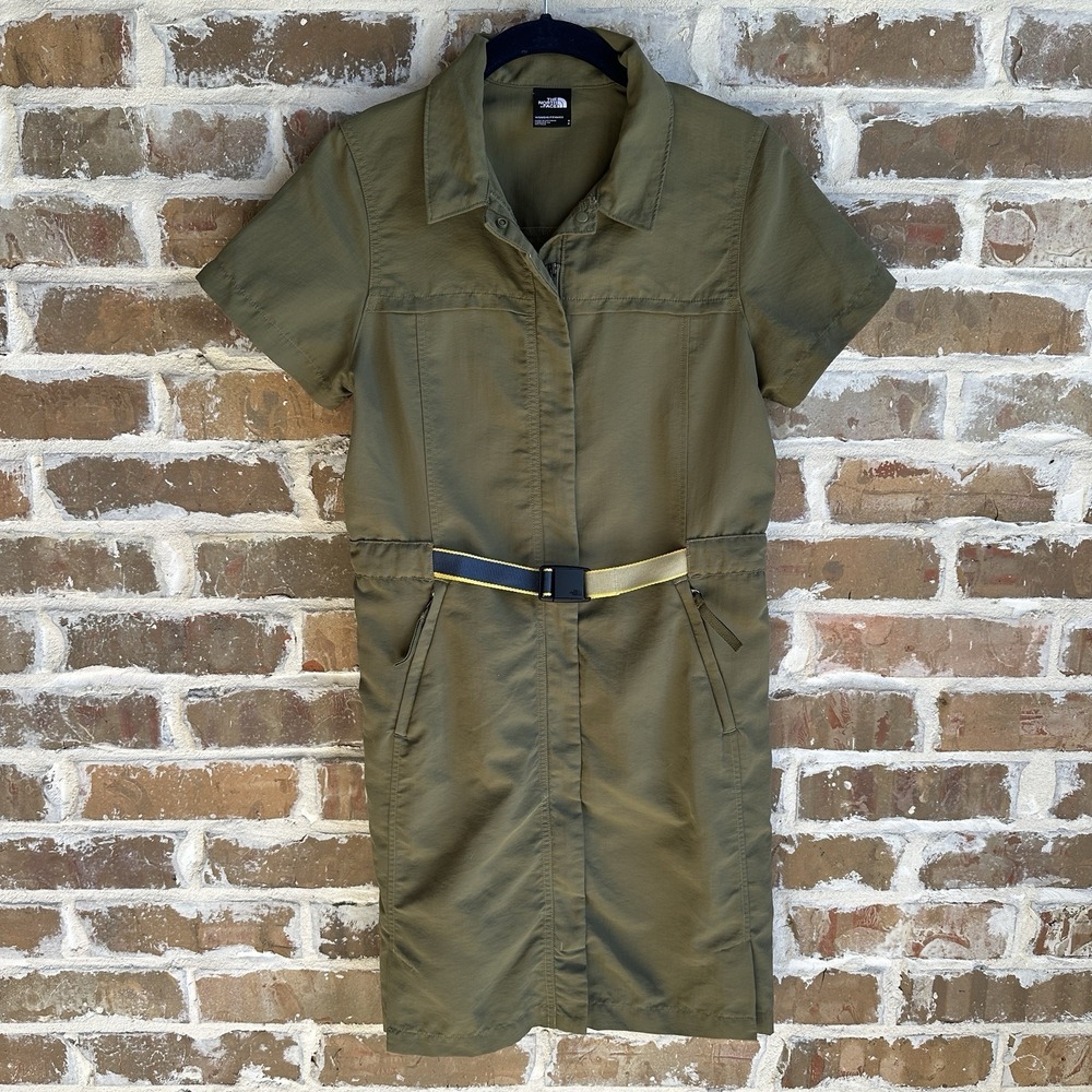 The North‎ Face Short Sleeve Dress Green Women's Small Belt Never Stop Exploring